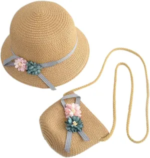 1Set Adorable and Crossbody Bag for Khaki Beach Accessory with Wide Brim Sun Protection and Stylish Design for Outdoor Fun