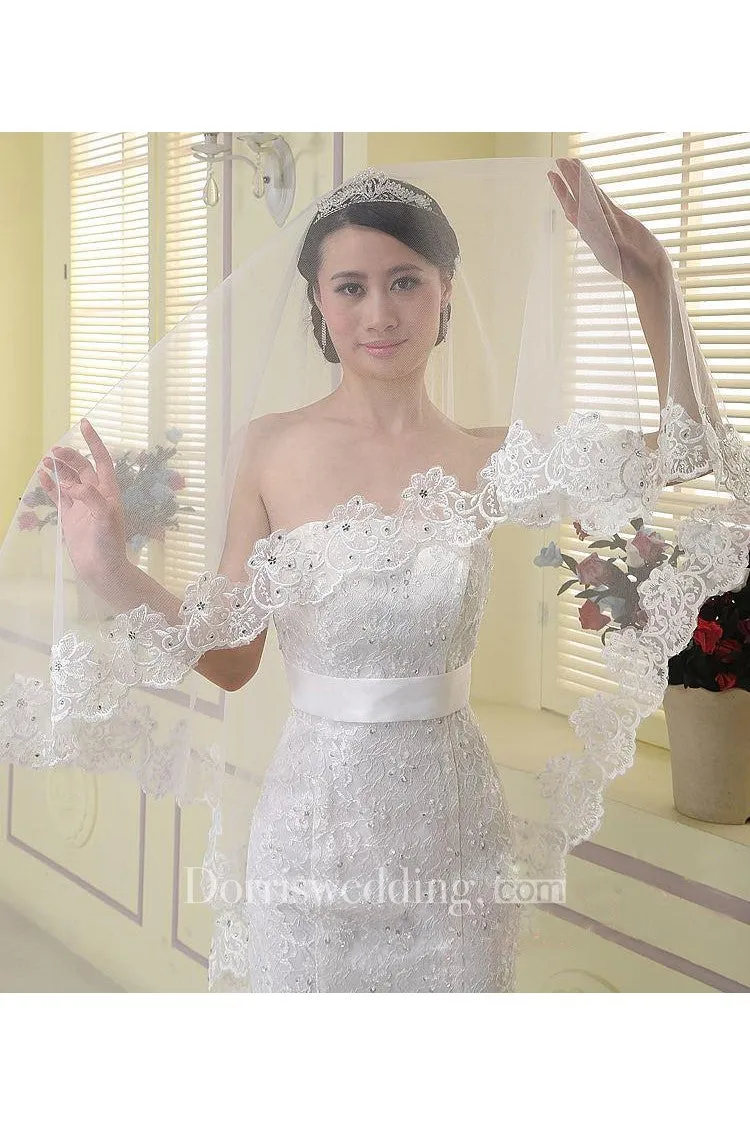 2018 Sweep Long Tulle Wedding Veil with Lace Edge