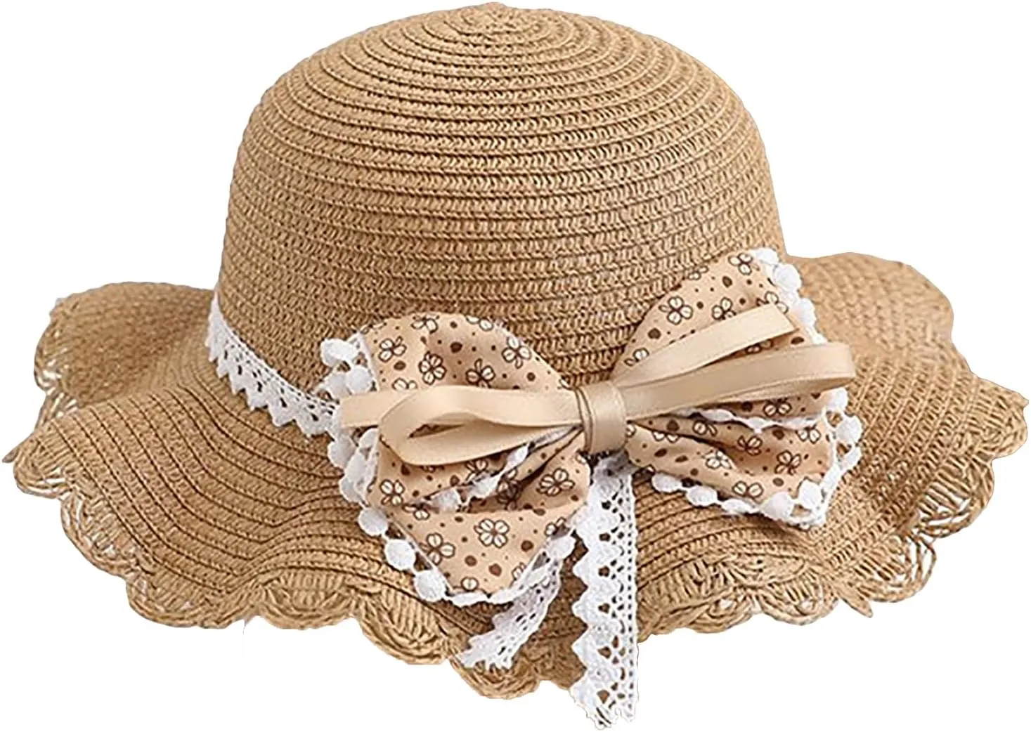 2pcs Girls Sun Hat with Shoulder Bag Set Large Brim Beach Straw Hat Purse UPF50  Cute Lace Travel Party Summer Cap