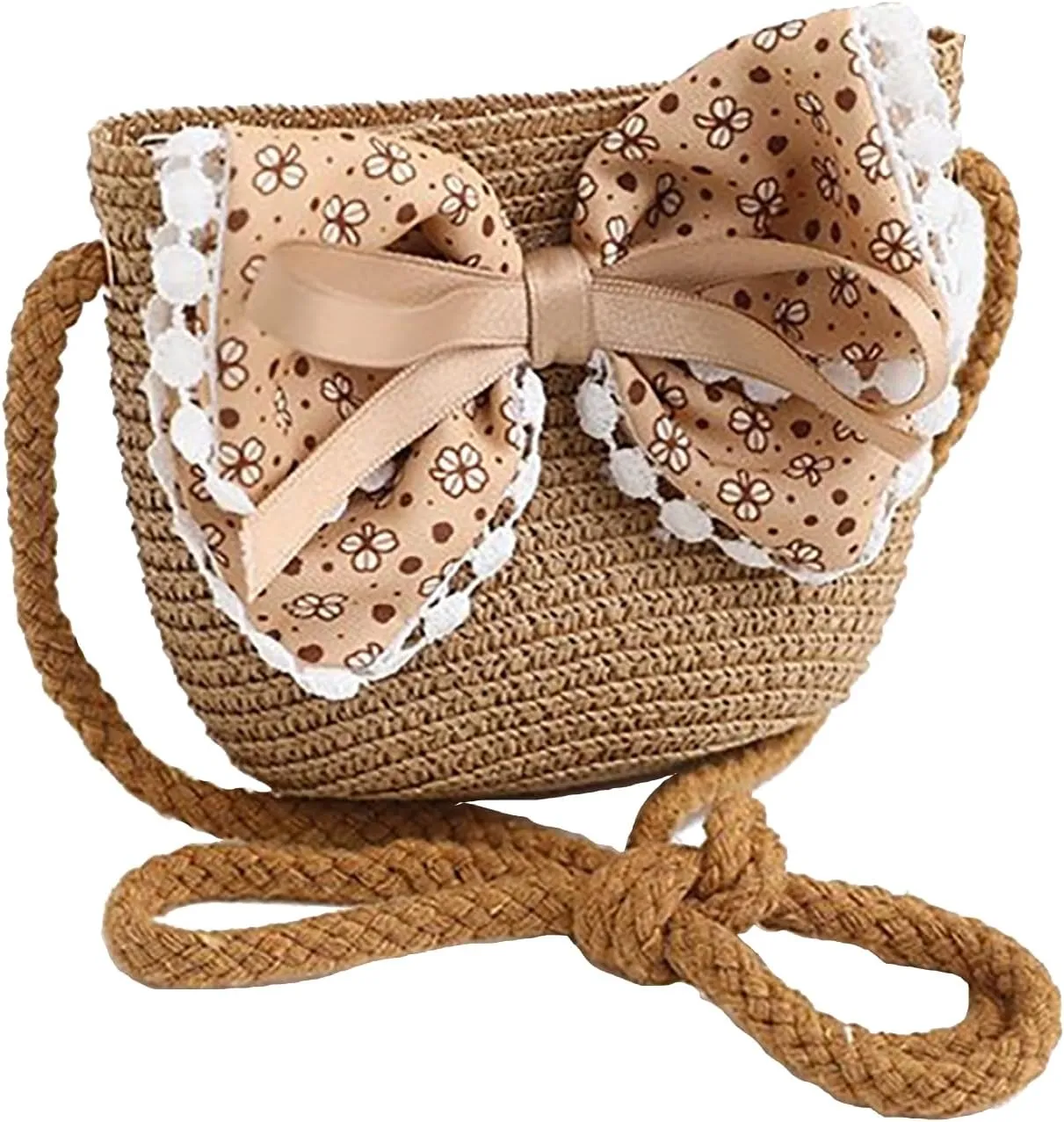 2pcs Girls Sun Hat with Shoulder Bag Set Large Brim Beach Straw Hat Purse UPF50  Cute Lace Travel Party Summer Cap