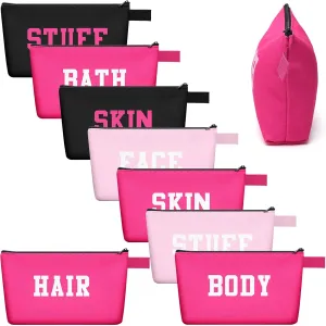 8 Pcs Canvas Makeup Bags Cosmetic Bags Preppy Makeup Bag Hair Skin Face Stuff Makeup Bags Toiletry Bag Skincare Bags Letter Cosmetic Organizer for Women Travel Accessory