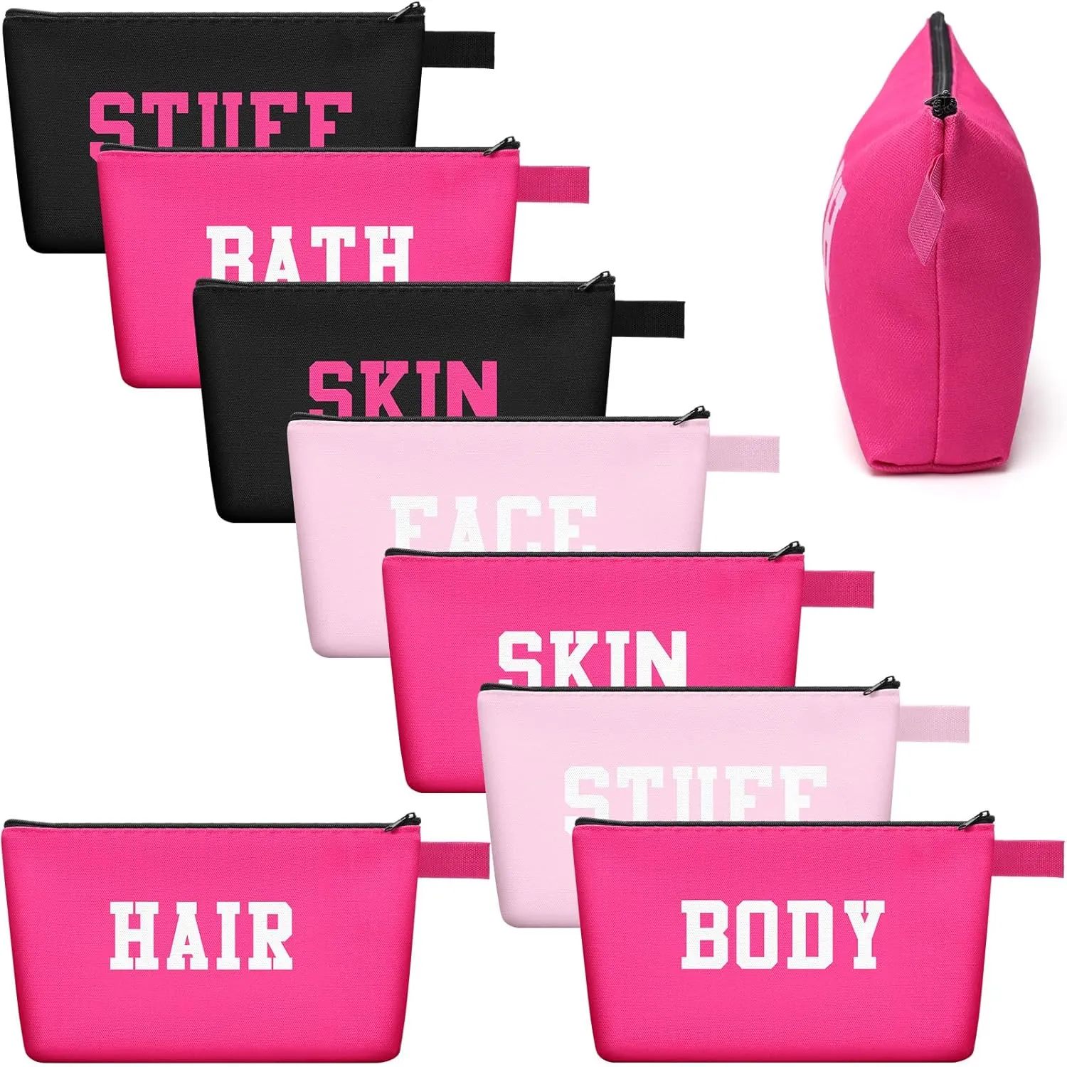 8 Pcs Canvas Makeup Bags Cosmetic Bags Preppy Makeup Bag Hair Skin Face Stuff Makeup Bags Toiletry Bag Skincare Bags Letter Cosmetic Organizer for Women Travel Accessory