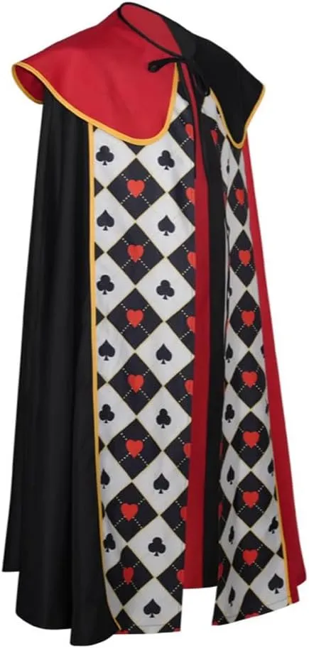 Adult Queen of Hearts Cosplay Robe Cloak Red Black Princess Hearts Halloween Costume Cape Wig Gloves Outfits