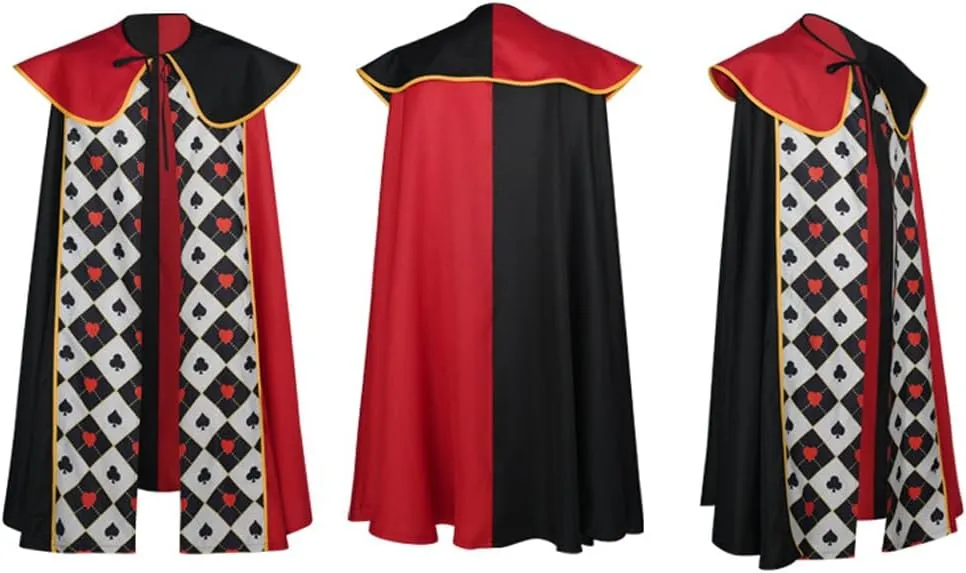 Adult Queen of Hearts Cosplay Robe Cloak Red Black Princess Hearts Halloween Costume Cape Wig Gloves Outfits