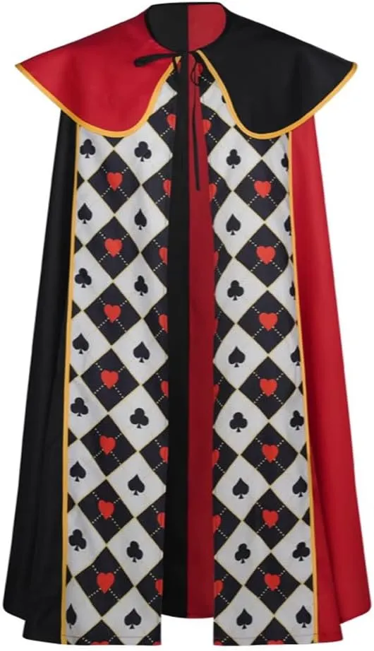 Adult Queen of Hearts Cosplay Robe Cloak Red Black Princess Hearts Halloween Costume Cape Wig Gloves Outfits