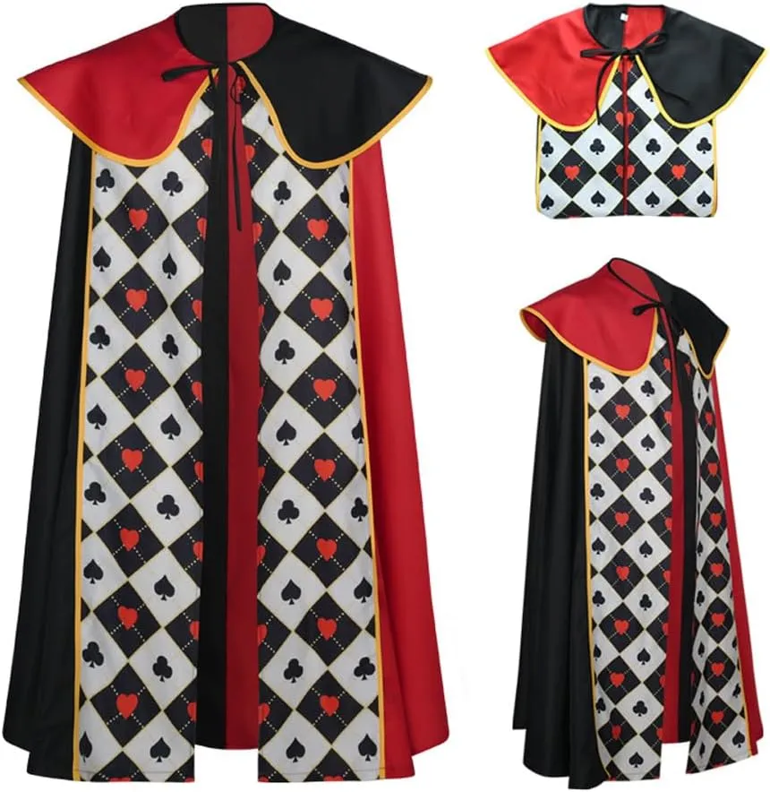 Adult Queen of Hearts Cosplay Robe Cloak Red Black Princess Hearts Halloween Costume Cape Wig Gloves Outfits