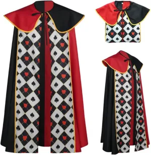 Adult Queen of Hearts Cosplay Robe Cloak Red Black Princess Hearts Halloween Costume Cape Wig Gloves Outfits