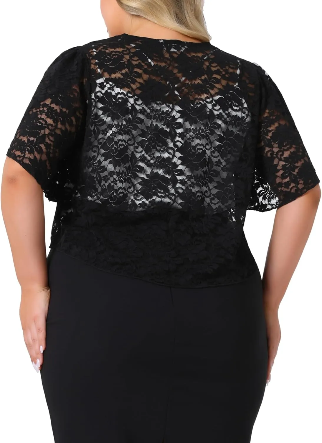 Agnes Orinda Plus Size Women's Bolero Shrugs Floral Lace Tops Elegant Sheer Open Front Short Sleeve Cardigans