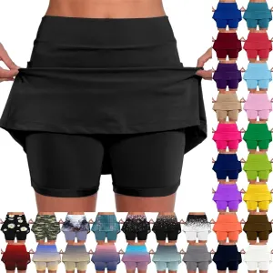 aihihe Skirts for Women Slit Trendy Summer Knee Length Modest Skorts for Women Knee Length Black Mini Skirt Women with Shorts