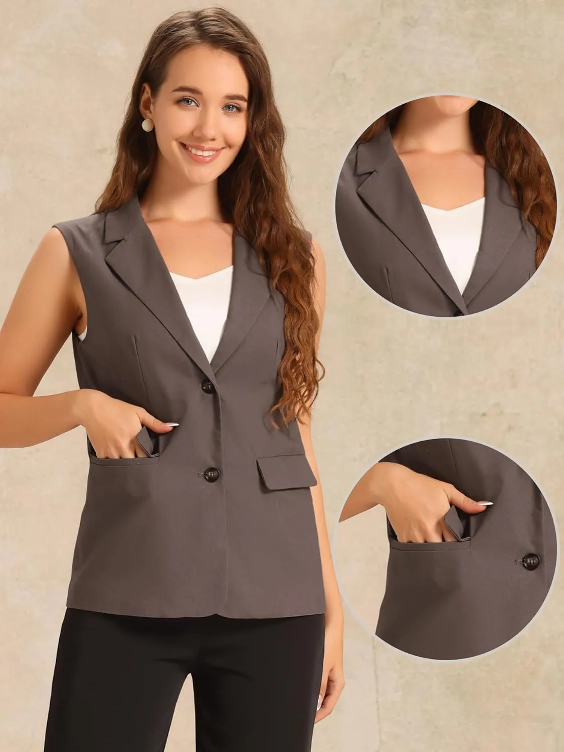 Allegra K Casual Sleeveless Blazer Vest for Women's Spring Summer Cotton Linen Work Office Suit Vest Jacket