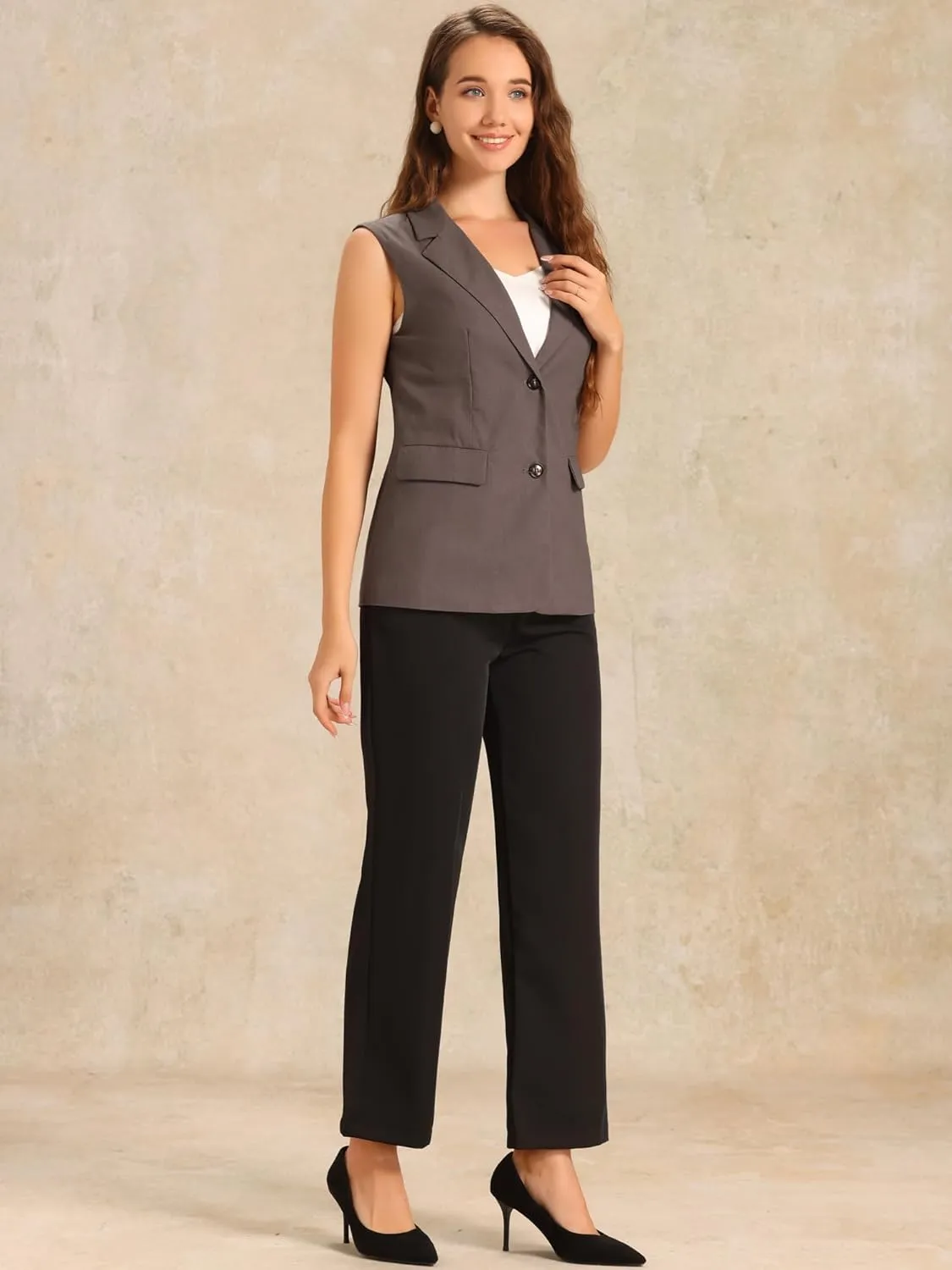 Allegra K Casual Sleeveless Blazer Vest for Women's Spring Summer Cotton Linen Work Office Suit Vest Jacket