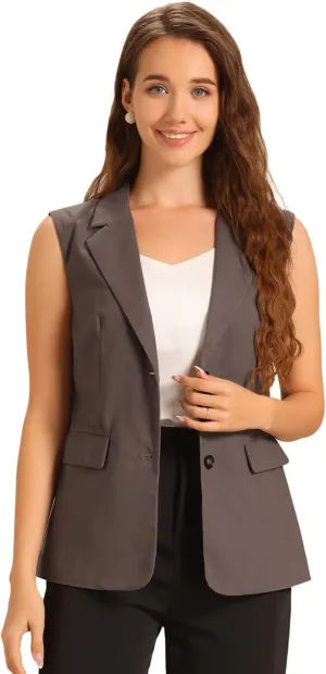 Allegra K Casual Sleeveless Blazer Vest for Women's Spring Summer Cotton Linen Work Office Suit Vest Jacket