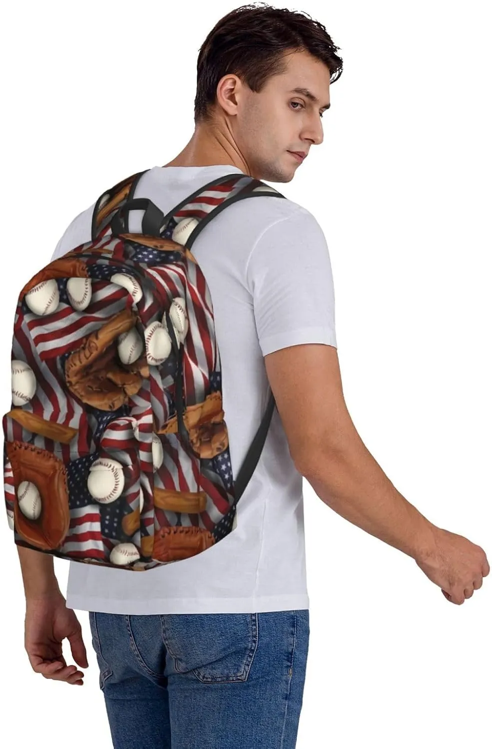 American Baseball Gloves And Flags Unisex Backpacks 15in Laptop Backpack Multipurpose Double Shoulder Bag For Men Women Gifts