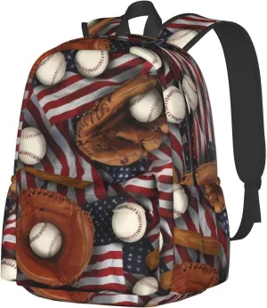 American Baseball Gloves And Flags Unisex Backpacks 15in Laptop Backpack Multipurpose Double Shoulder Bag For Men Women Gifts