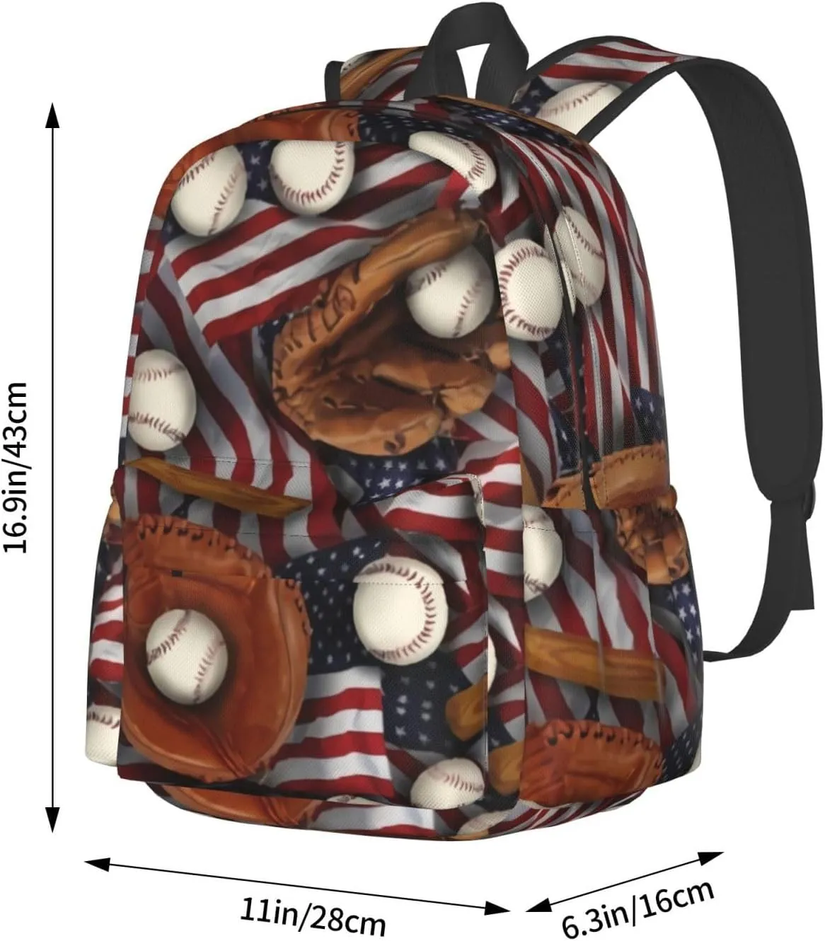 American Baseball Gloves And Flags Unisex Backpacks 15in Laptop Backpack Multipurpose Double Shoulder Bag For Men Women Gifts