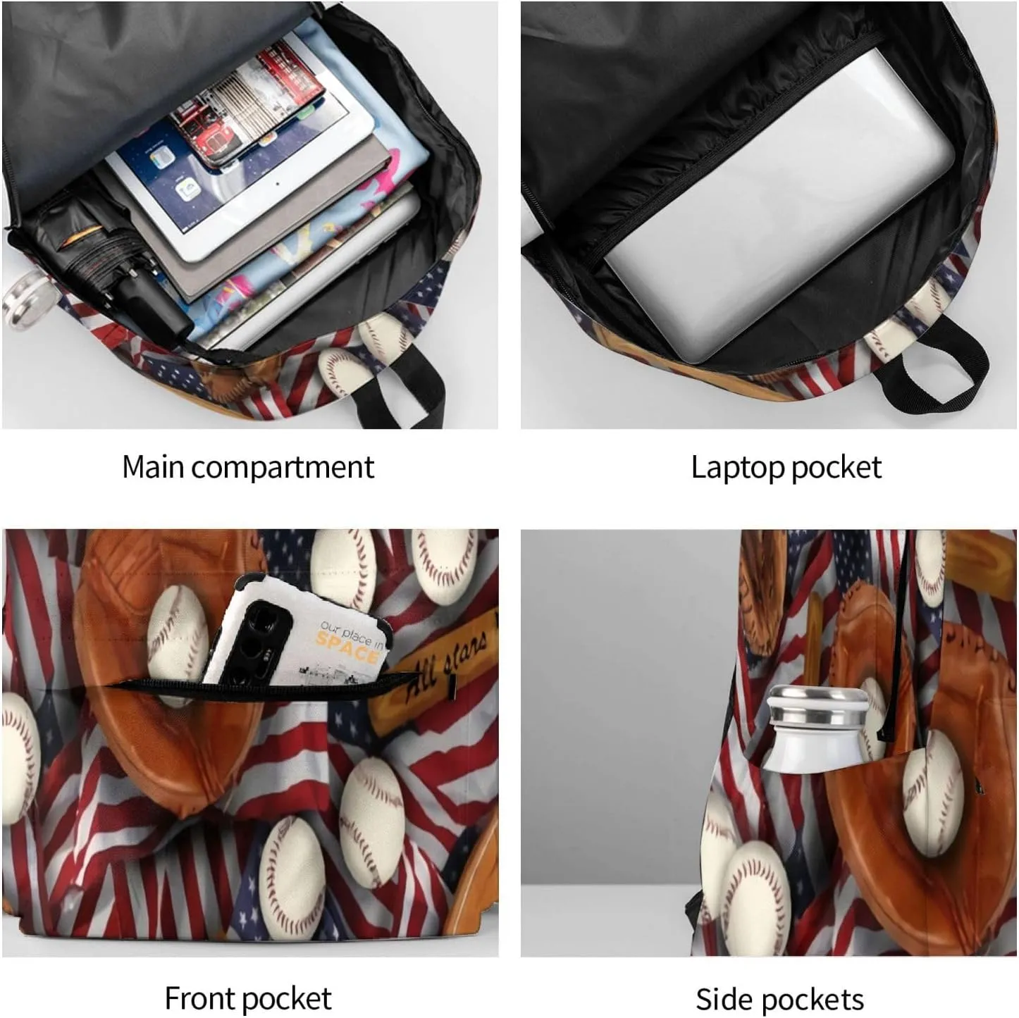 American Baseball Gloves And Flags Unisex Backpacks 15in Laptop Backpack Multipurpose Double Shoulder Bag For Men Women Gifts