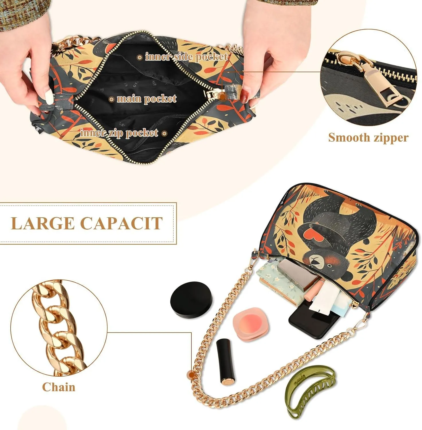 Angry Cat with Canary on Head Hand Bags for Women, Crossbody Bags