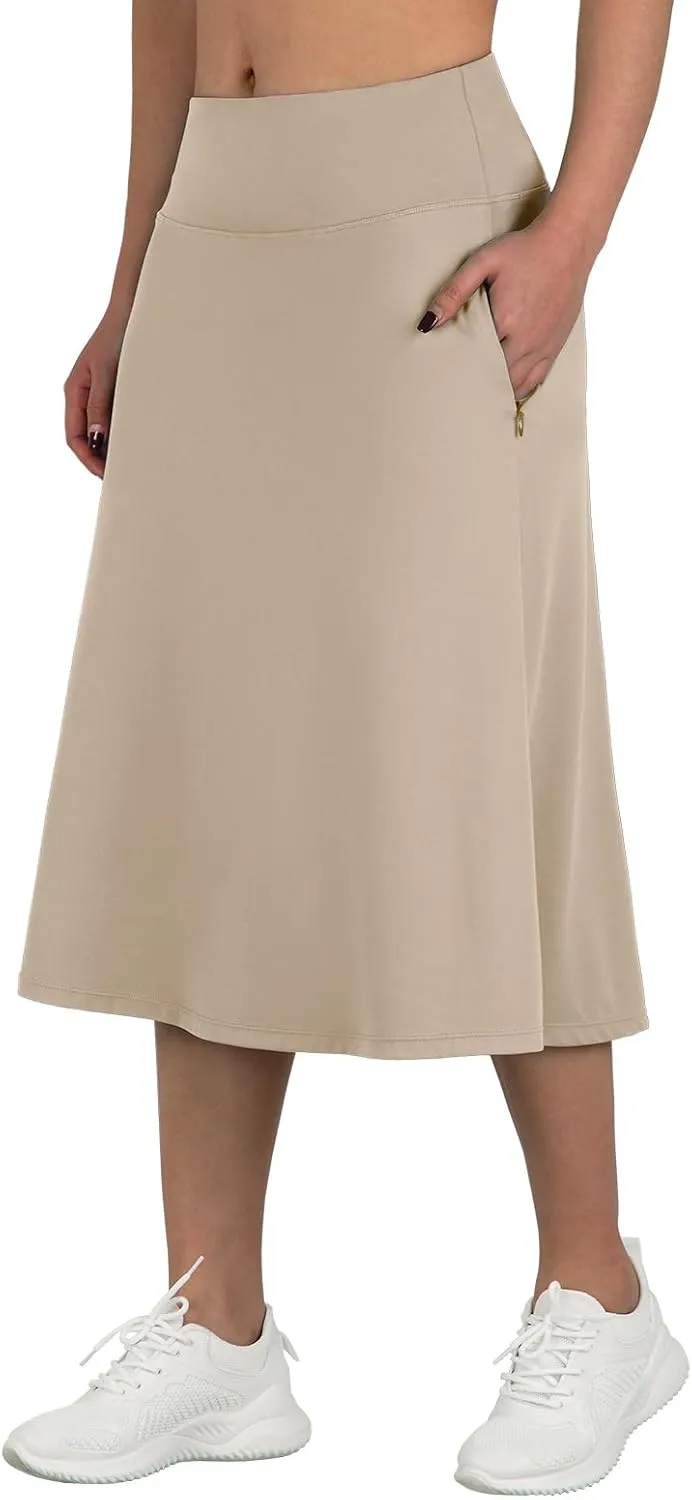 ANIVIVO Women's Midi Length Skorts Skirts with Pockets Modest Skirts 28" Long Knee Length Athletic Skorts
