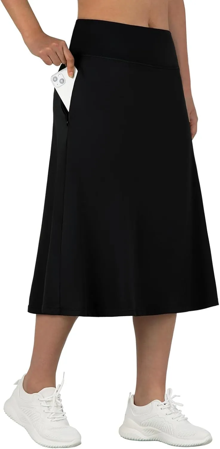 ANIVIVO Women's Midi Length Skorts Skirts with Pockets Modest Skirts 28" Long Knee Length Athletic Skorts