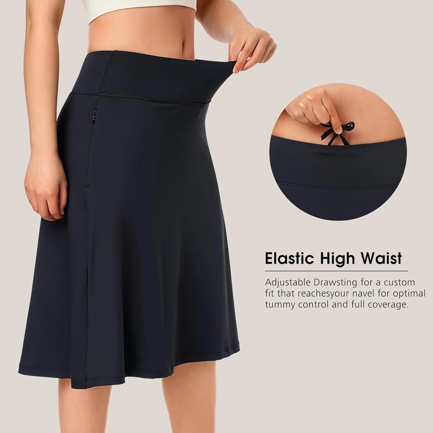 ANIVIVO Women's Skorts Knee Length, Modest Long Skort Athletic Sports Casual Skirt with High Waisted Pockets