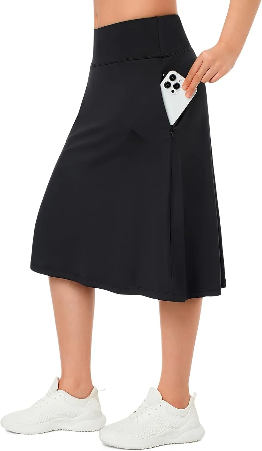 ANIVIVO Women's Skorts Knee Length, Modest Long Skort Athletic Sports Casual Skirt with High Waisted Pockets
