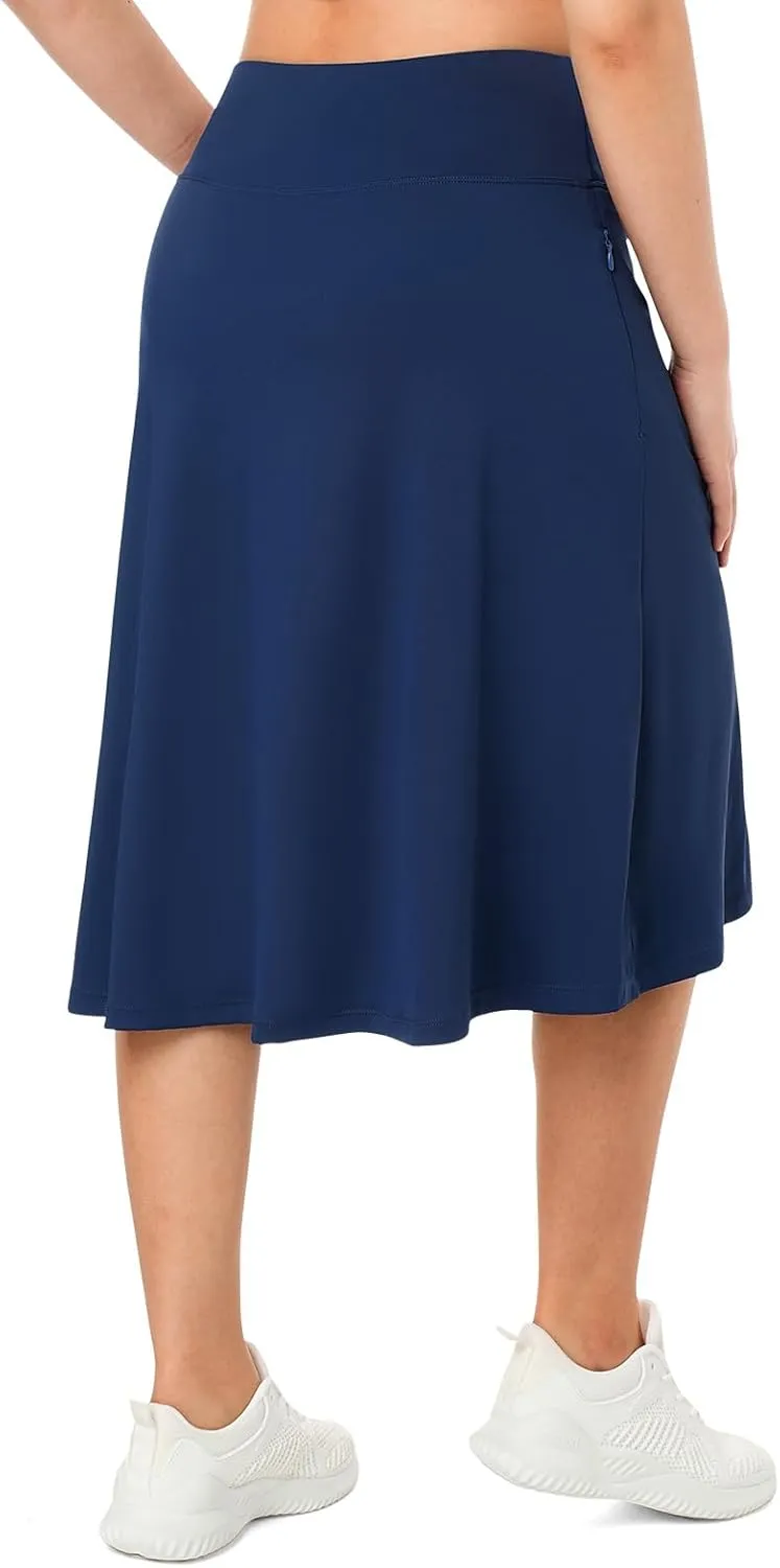 ANIVIVO Women's Skorts Knee Length, Modest Long Skort Athletic Sports Casual Skirt with High Waisted Pockets
