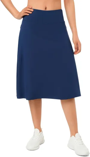 ANIVIVO Women's Skorts Knee Length, Modest Long Skort Athletic Sports Casual Skirt with High Waisted Pockets
