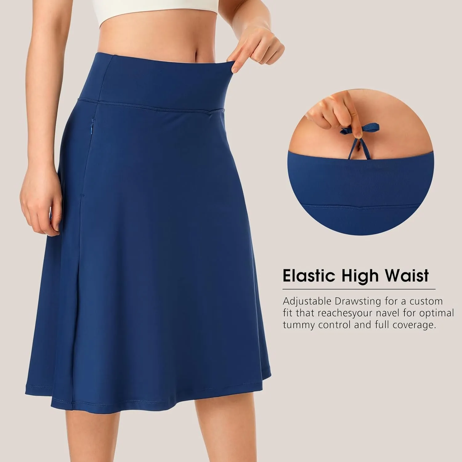 ANIVIVO Women's Skorts Knee Length, Modest Long Skort Athletic Sports Casual Skirt with High Waisted Pockets