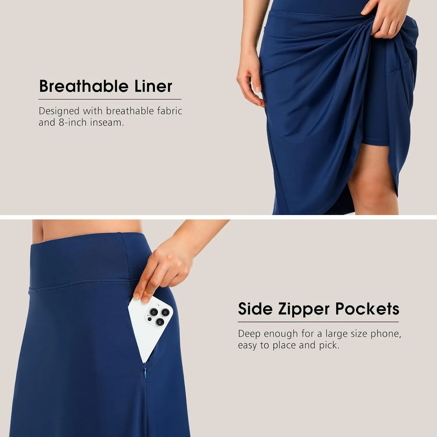 ANIVIVO Women's Skorts Knee Length, Modest Long Skort Athletic Sports Casual Skirt with High Waisted Pockets