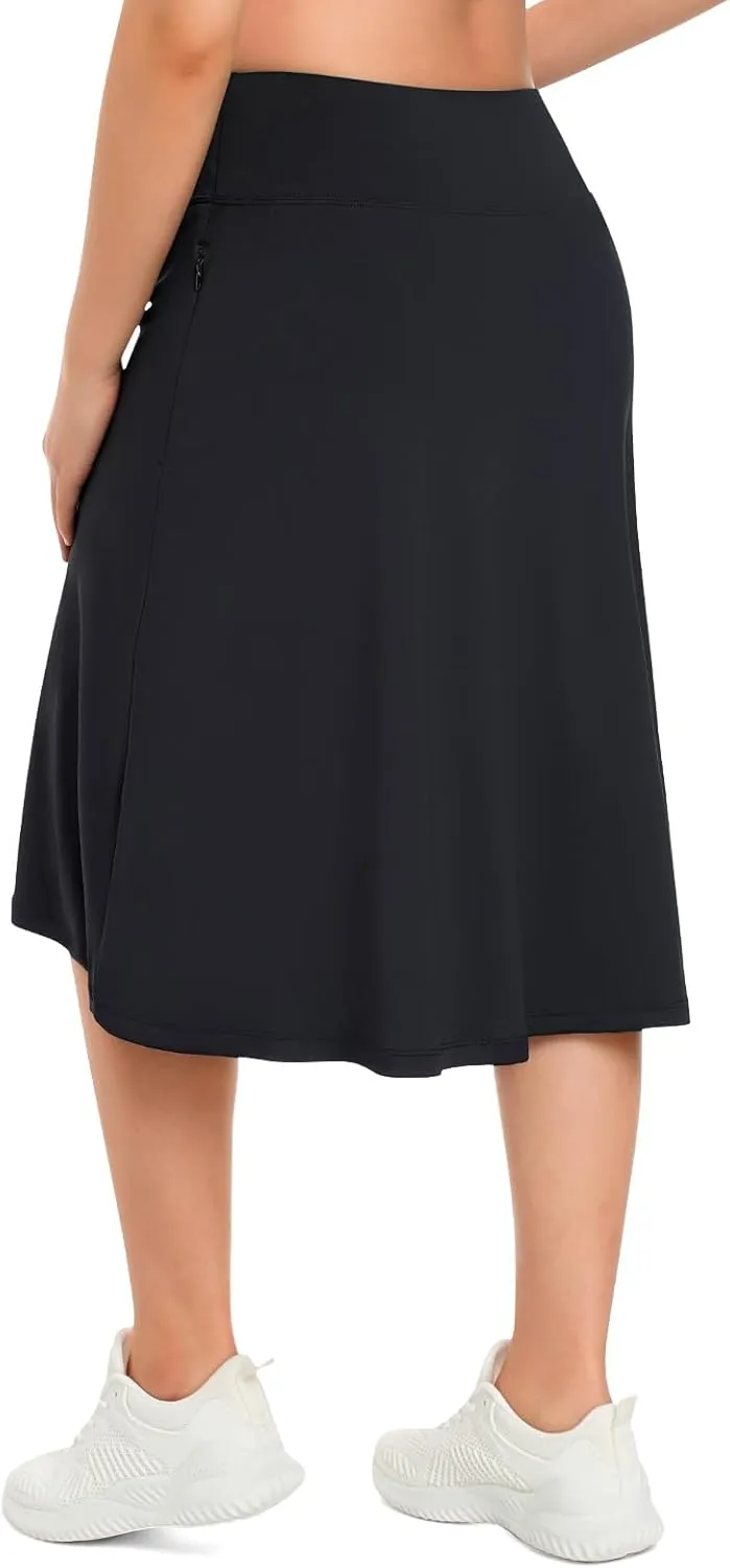 ANIVIVO Women's Skorts Knee Length, Modest Long Skort Athletic Sports Casual Skirt with High Waisted Pockets