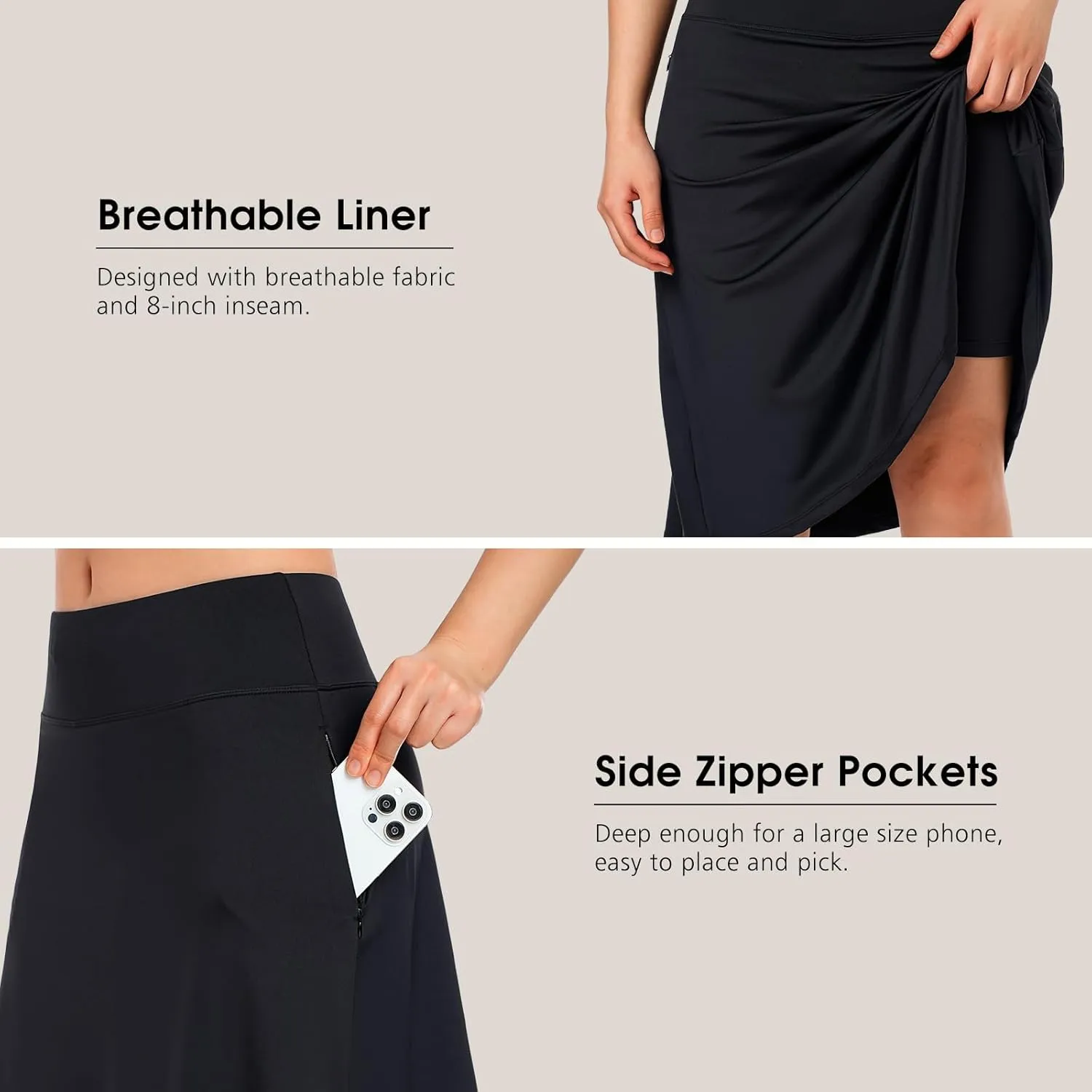ANIVIVO Women's Skorts Knee Length, Modest Long Skort Athletic Sports Casual Skirt with High Waisted Pockets