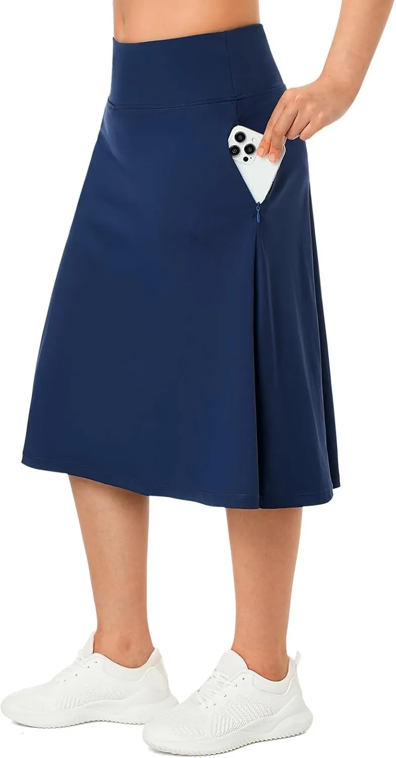 ANIVIVO Women's Skorts Knee Length, Modest Long Skort Athletic Sports Casual Skirt with High Waisted Pockets