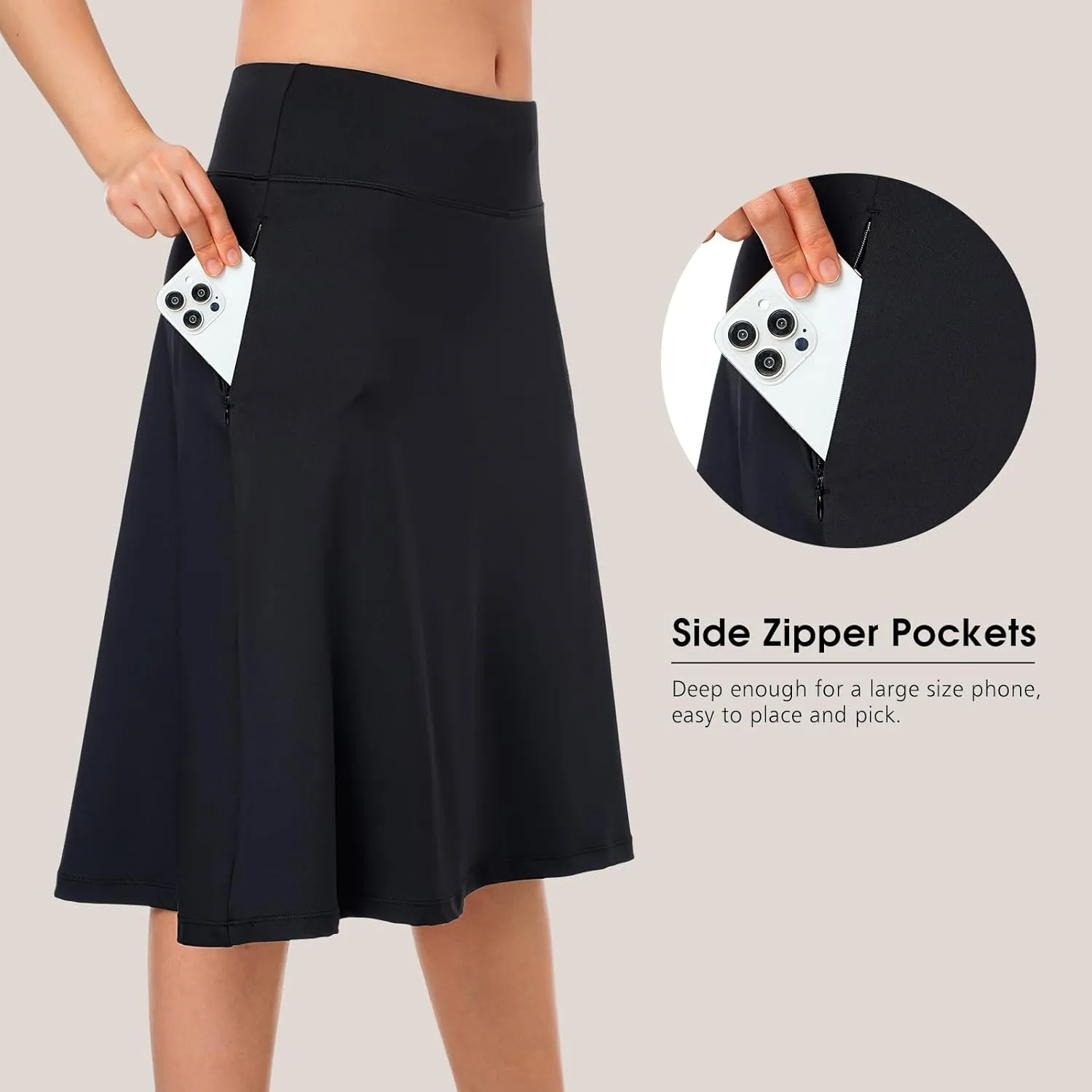 ANIVIVO Women's Skorts Knee Length, Modest Long Skort Athletic Sports Casual Skirt with High Waisted Pockets