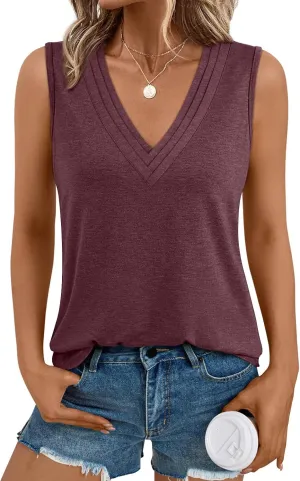 AUTOMET V Neck Tank Tops Womens Casual Sleeveless Flowy Vacation Summer Shirts
