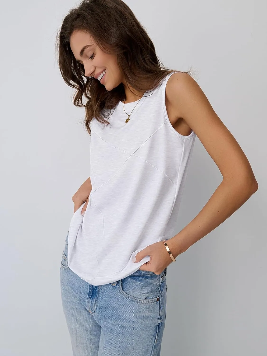 AUTOMET Womens Tank Tops Sleeveless Loose Fit Summer Shirts with Textured Line Details