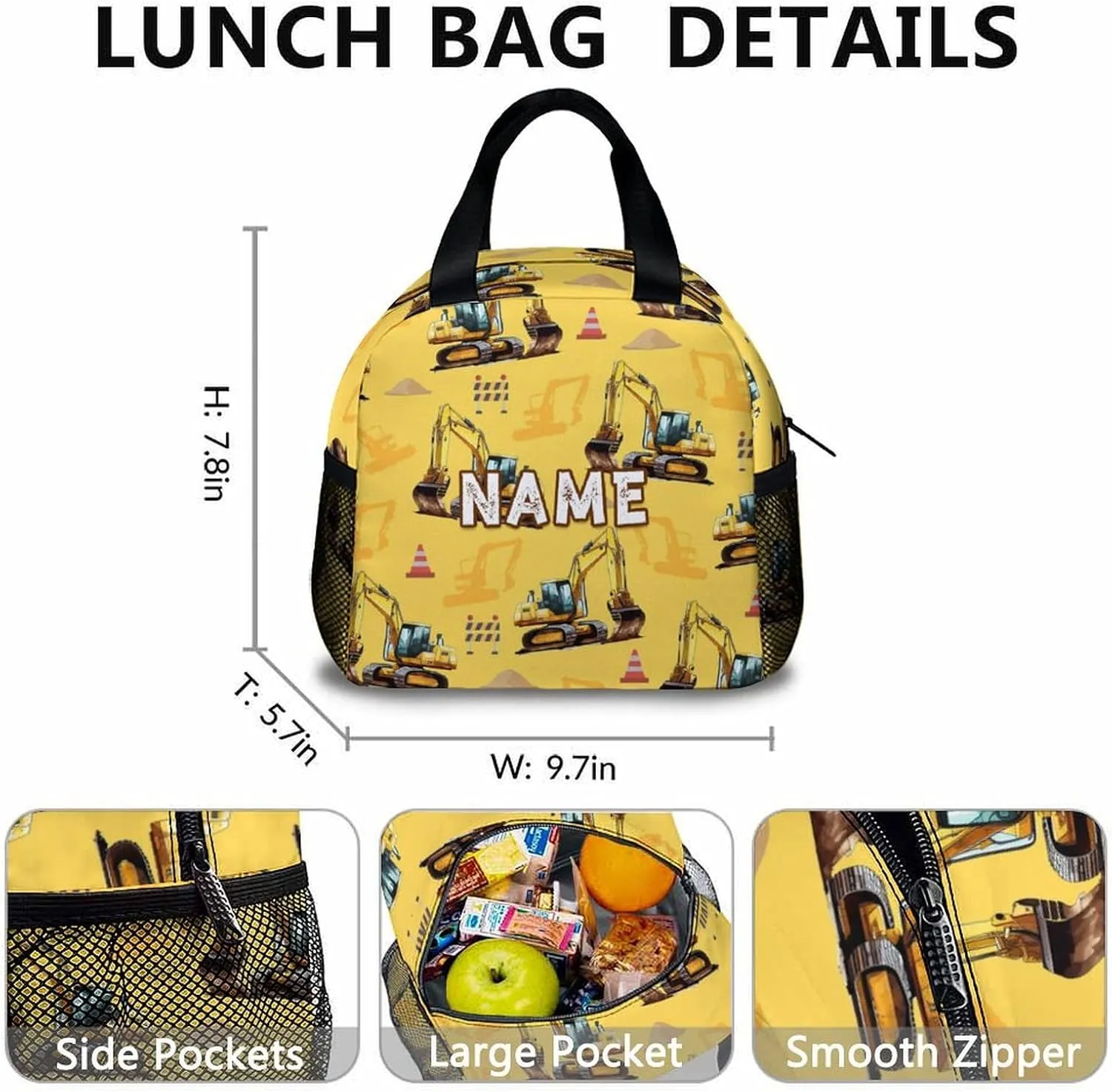 Backpack for Kids School - Set of 3 Personalized Digger Backpacks tor Schoolbag for Boys Kindergarten Elementary Primary Middle College - 17 Inch Custom Large Capacity Excavator Bookbag