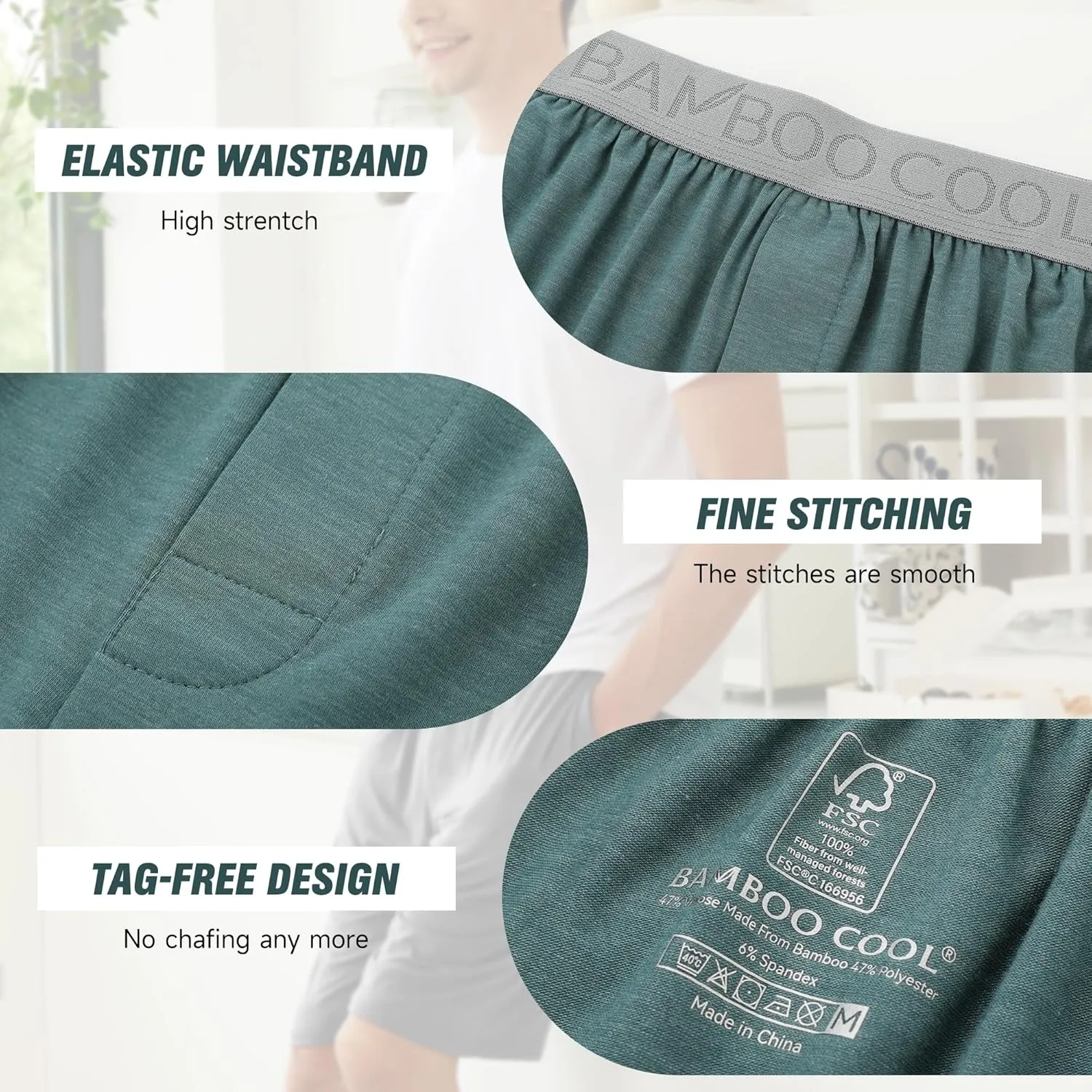 BAMBOO COOL Men's Pajama bottoms Soft Comfy Breathable Lightweight Lounge Sleepwear Pajamas Shorts with pockets 2 Pack