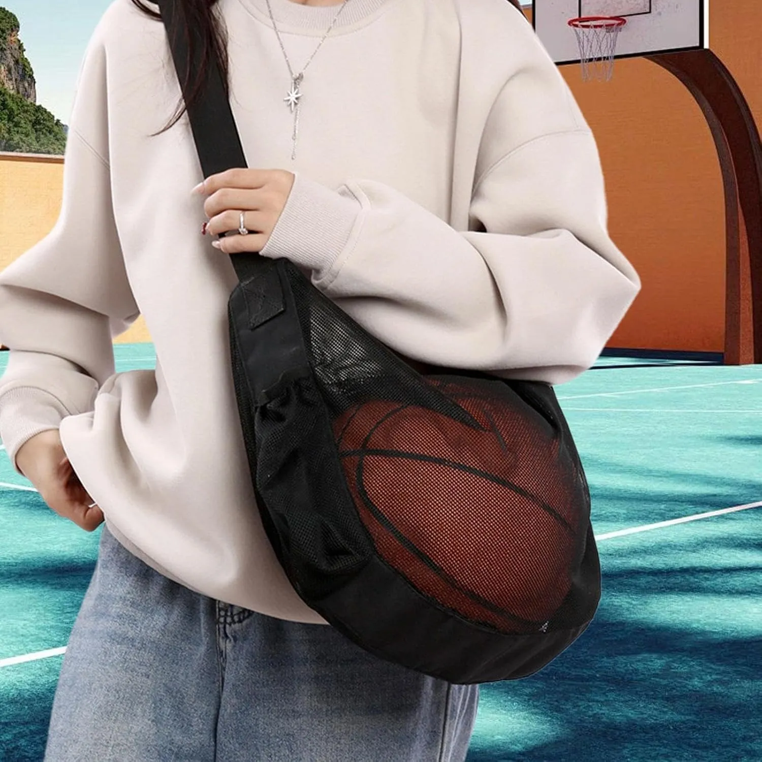 Basketball Bag Single Ball Bag Beach Bag Portable Practical Sport Equipment Storage Net Adjustable Strap for Bowling Rugby
