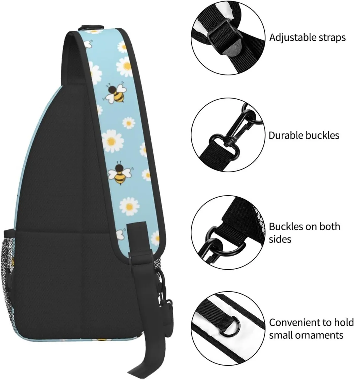 bassyil Bees Flower Sling Bag Crossbody Travel Hiking Chest Backpack Shoulder Daypack for Women Men One Size