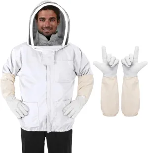 Bee Suit - Beekeeping Jacket for Men & Women - Polycotton Jacket with Beekeeping Gloves (White)