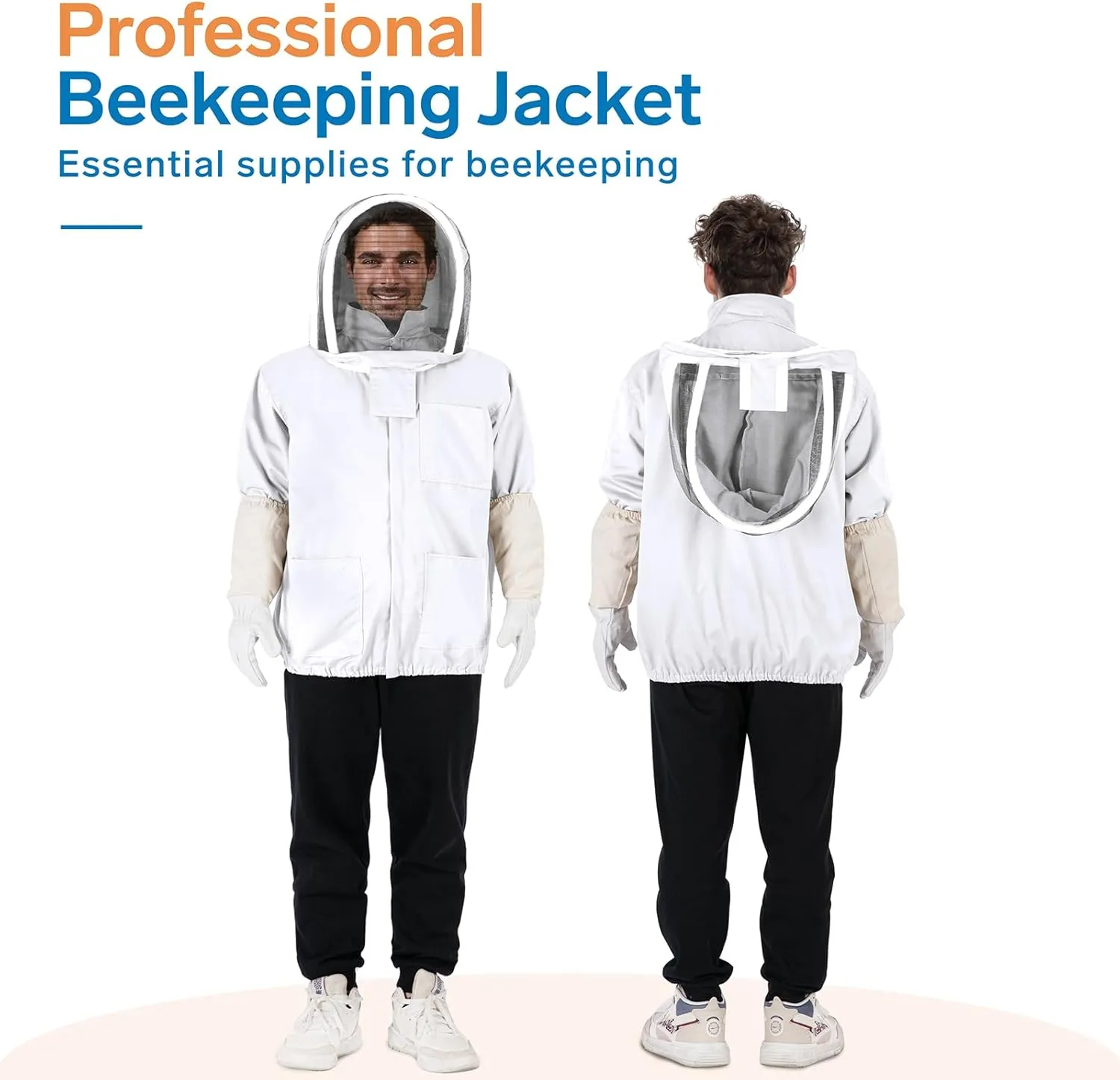 Bee Suit - Beekeeping Jacket for Men & Women - Polycotton Jacket with Beekeeping Gloves (White)