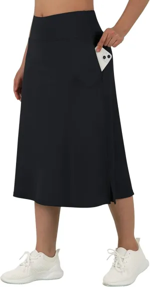 beroy Women 28" Long Skorts for Woman with 2 Pockets Modest Skirt with Shorts Underneath High Waisted Long Skorts