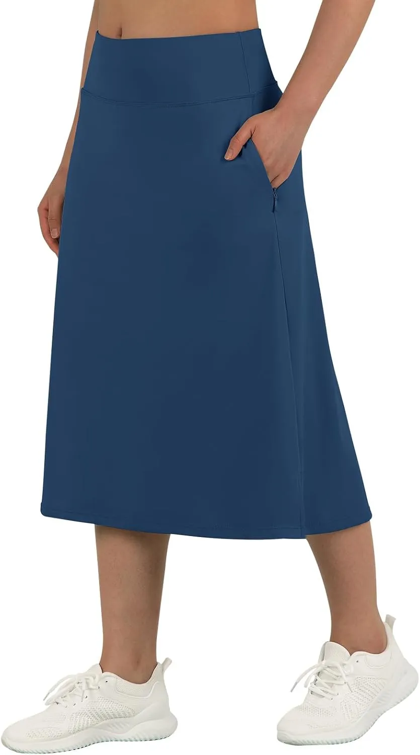 beroy Women 28" Long Skorts for Woman with 2 Pockets Modest Skirt with Shorts Underneath High Waisted Long Skorts