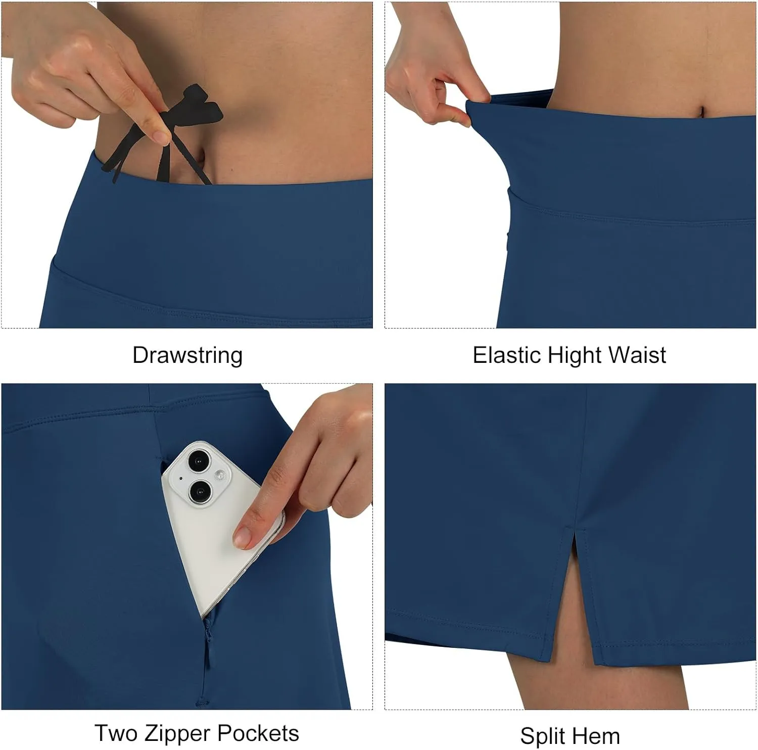 beroy Women 28" Long Skorts for Woman with 2 Pockets Modest Skirt with Shorts Underneath High Waisted Long Skorts