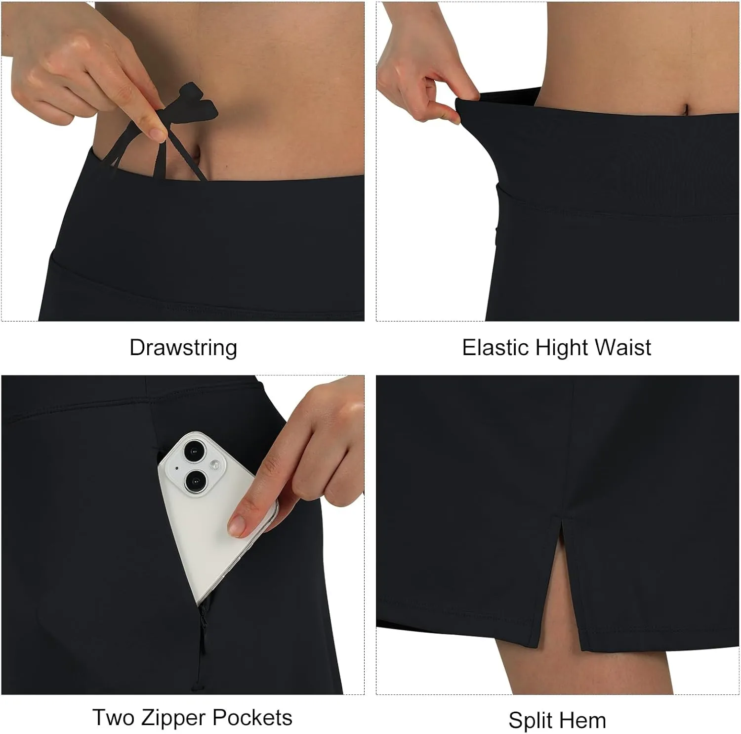 beroy Women 28" Long Skorts for Woman with 2 Pockets Modest Skirt with Shorts Underneath High Waisted Long Skorts