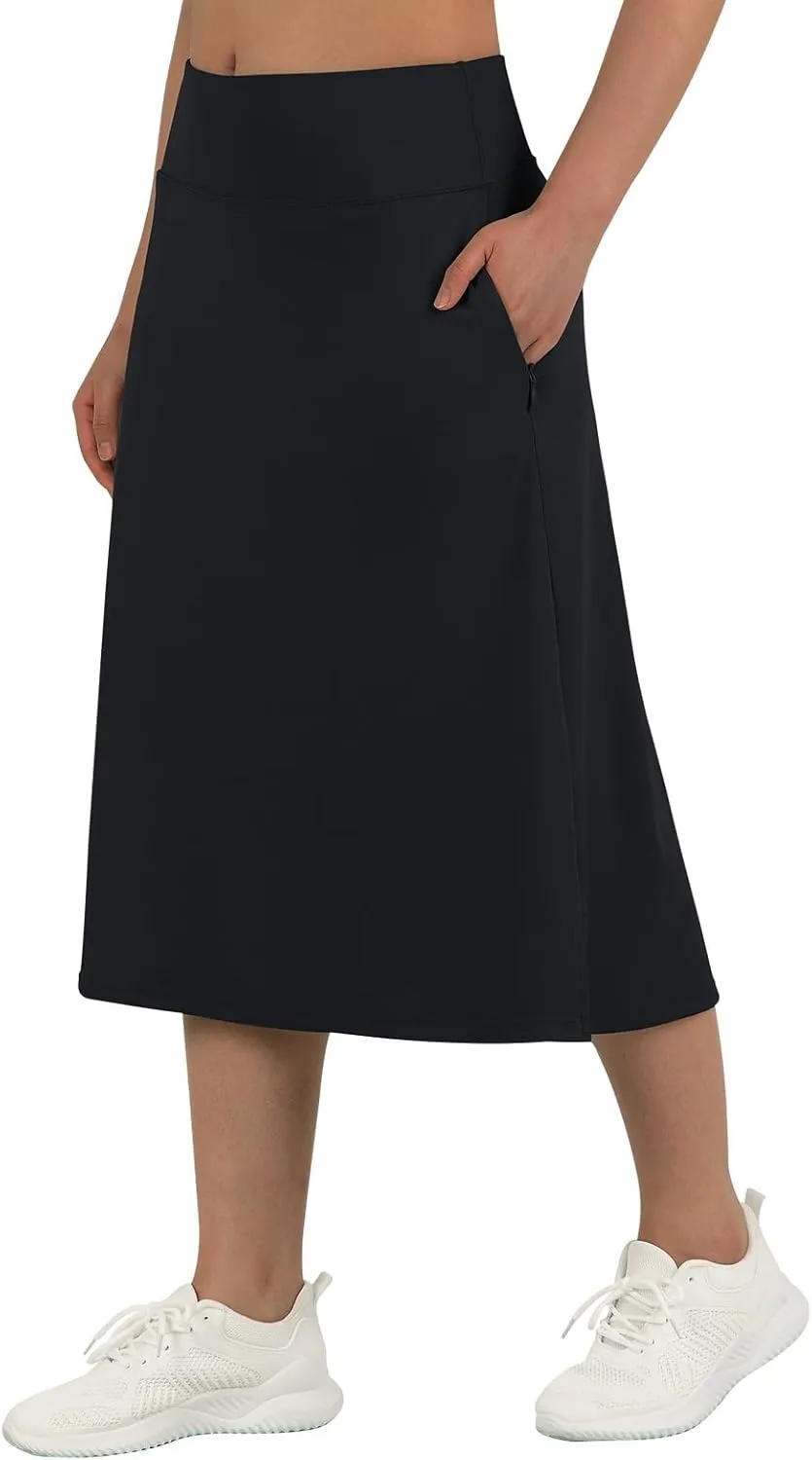 beroy Women 28" Long Skorts for Woman with 2 Pockets Modest Skirt with Shorts Underneath High Waisted Long Skorts