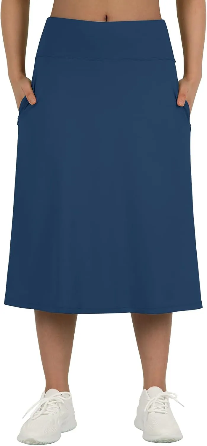 beroy Women 28" Long Skorts for Woman with 2 Pockets Modest Skirt with Shorts Underneath High Waisted Long Skorts