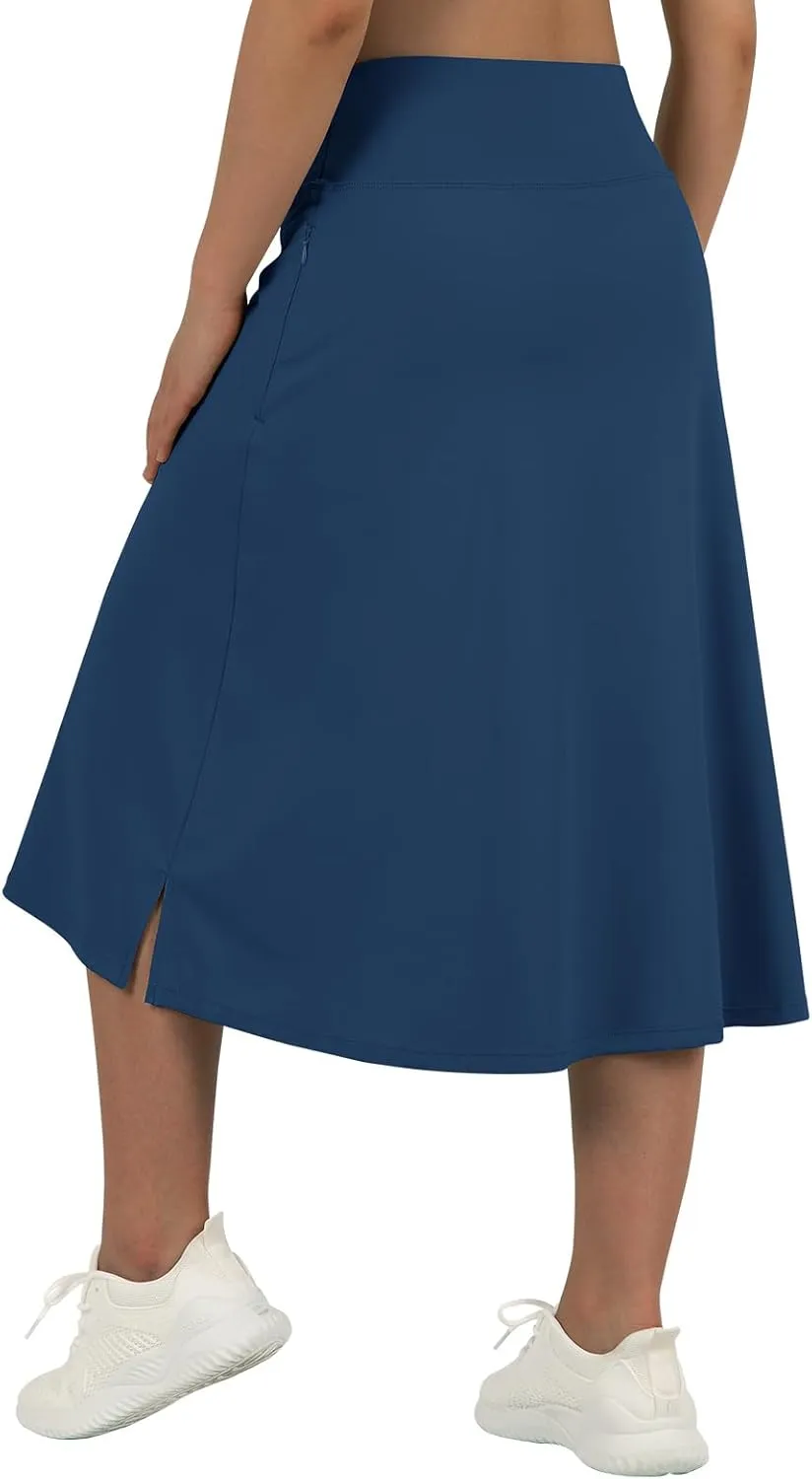 beroy Women 28" Long Skorts for Woman with 2 Pockets Modest Skirt with Shorts Underneath High Waisted Long Skorts
