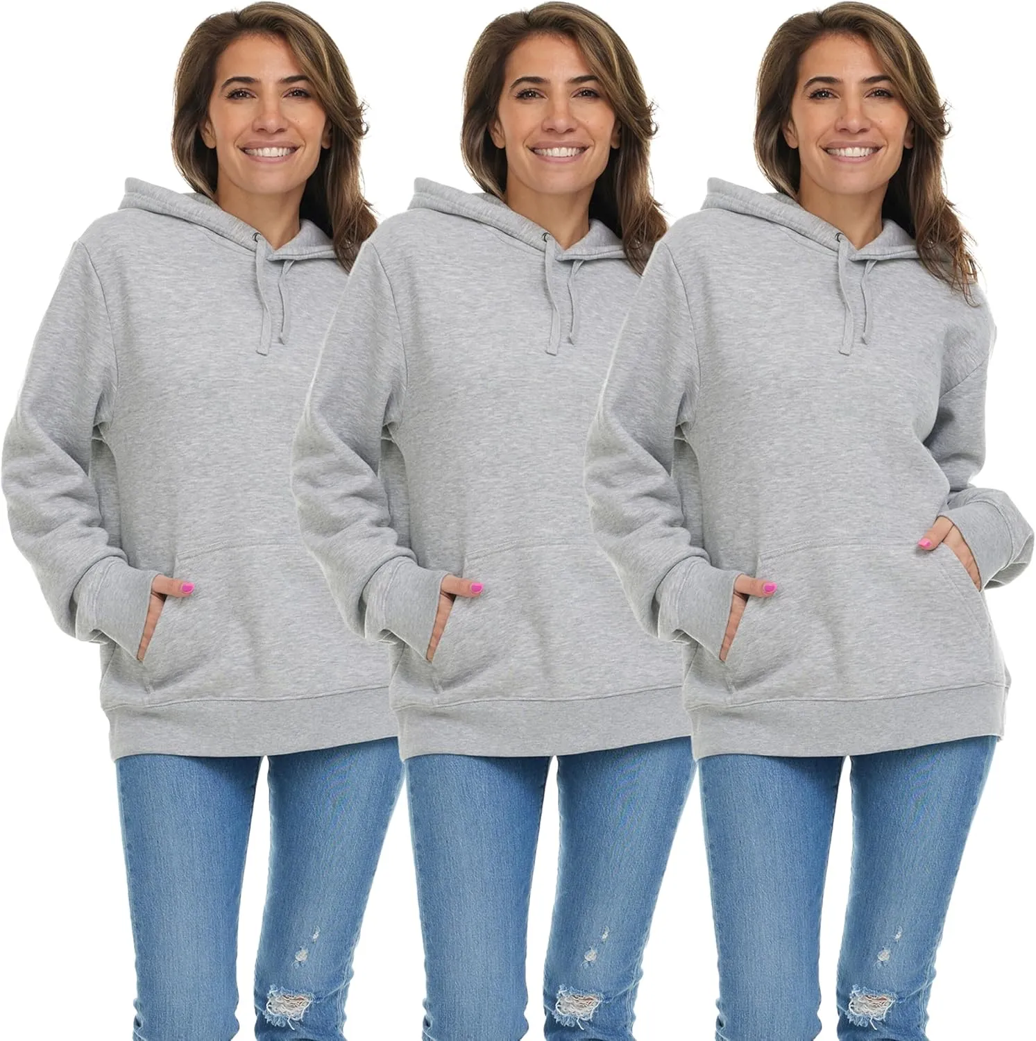 BILLIONHATS 3 Pack Womens Hoodie Oversized Sweatshirts, Cotton Blend, Bulk Womens Hoodies Bulk Sweatshirt Pack