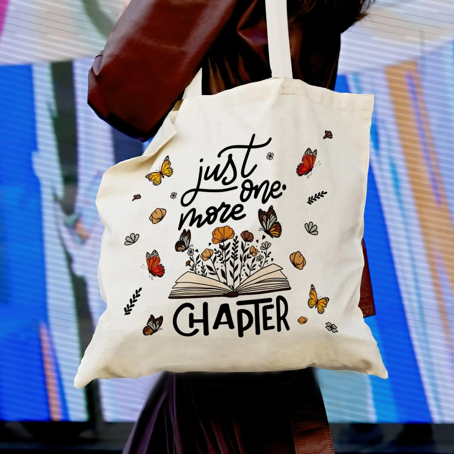 Book Tote Bag, Just One More Chapter Canvas Tote Bag for Women, Book Lovers Gifts, Book Reader Gifts, Book Club Gifts, Library Tote Bag, Bookish Gifts, Grocery Bags Reusable Shopping Bags